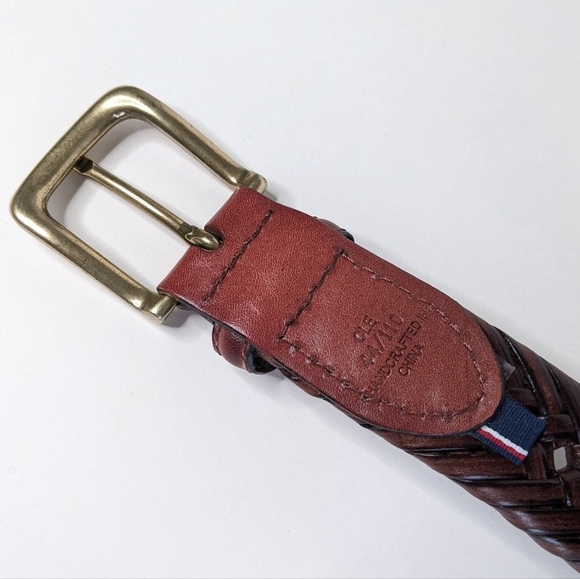 Tommy Hilfiger Braided Vegetable Burnish Genuine Leather Belt Brass Buckle XXL - Picture 5 of 10